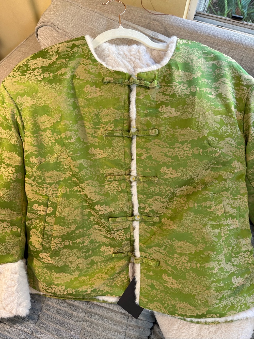 New Chinese-style reversible jacket Faux-Fur NWT